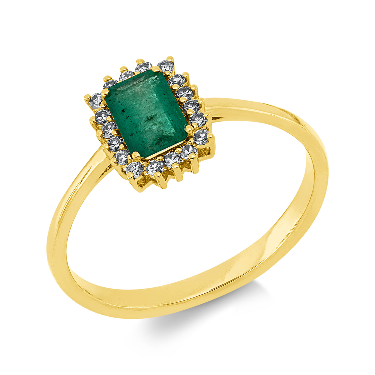 diamond single cut emerald colored stone classic ring in yellow gold