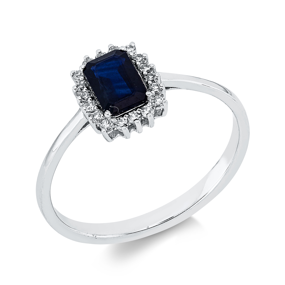diamond single cut sapphire colored stone classic ring in white gold