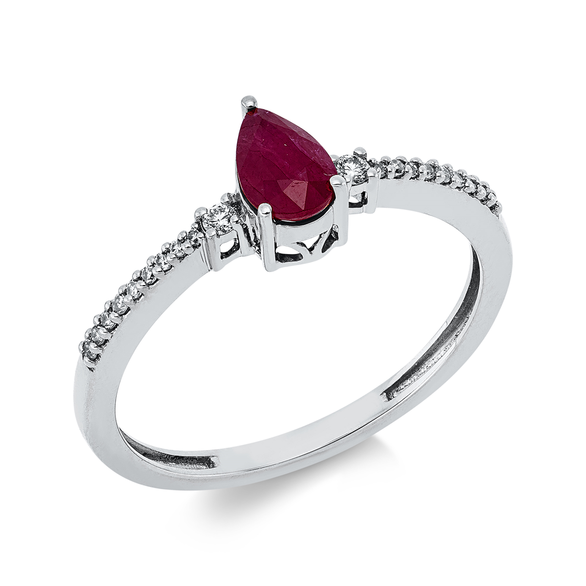 diamond single cut ruby colored stone classic ring in white gold