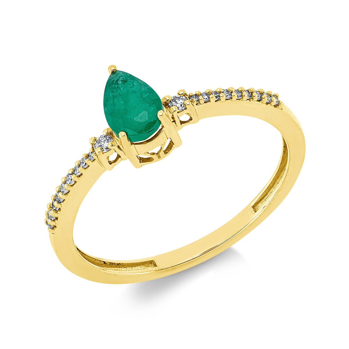 diamond single cut emerald colored stone classic ring in yellow gold
