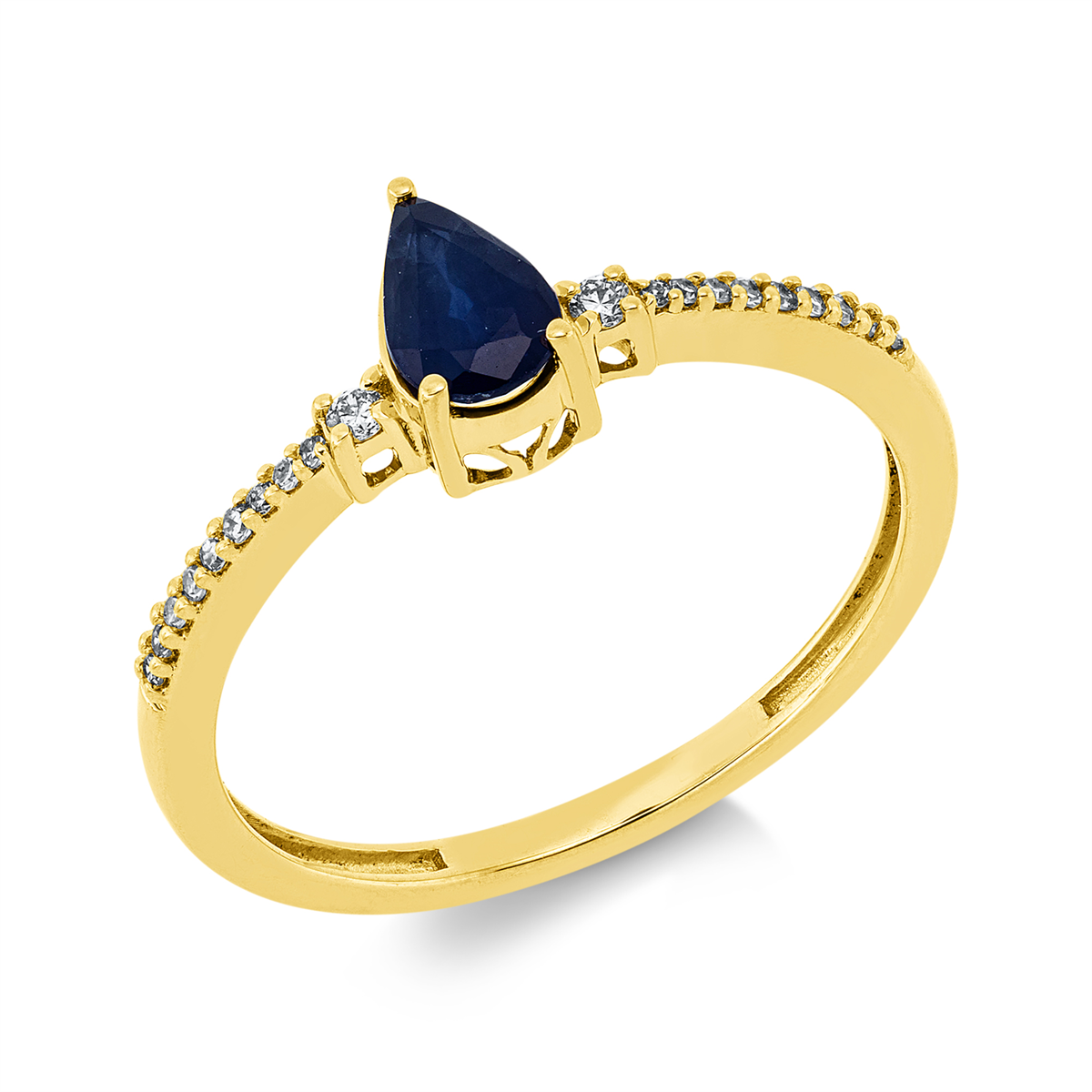 diamond single cut sapphire colored stone classic ring in yellow gold