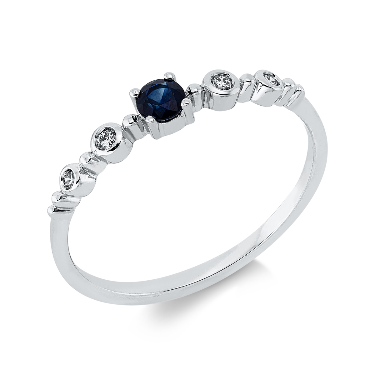 diamond full cut sapphire colored stone classic ring in white gold