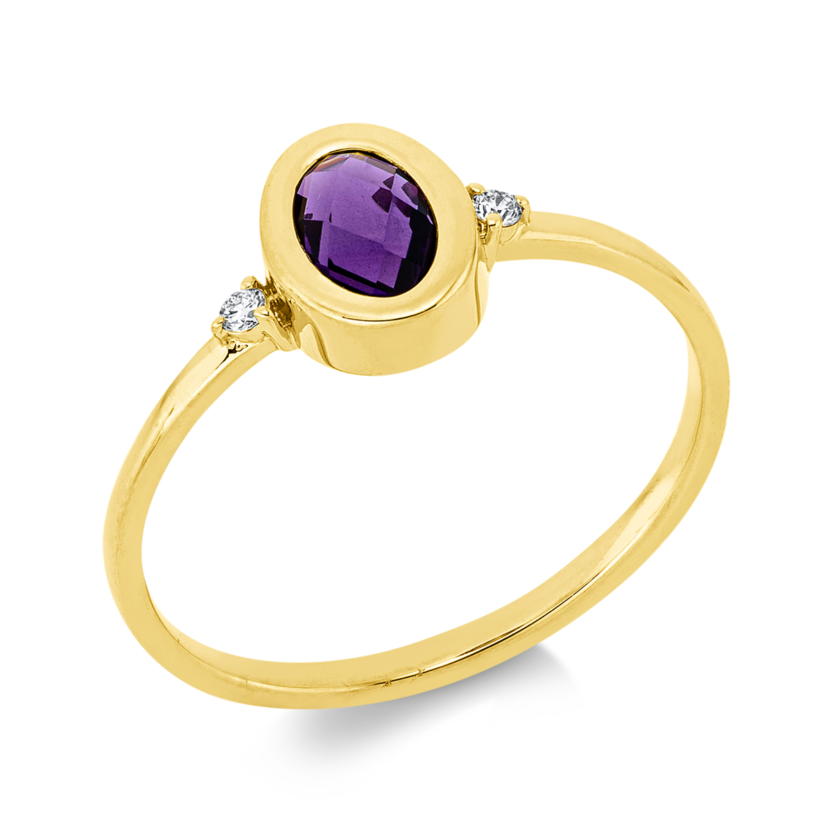 diamond full cut amethyst colored stone fashion ring in yellow gold