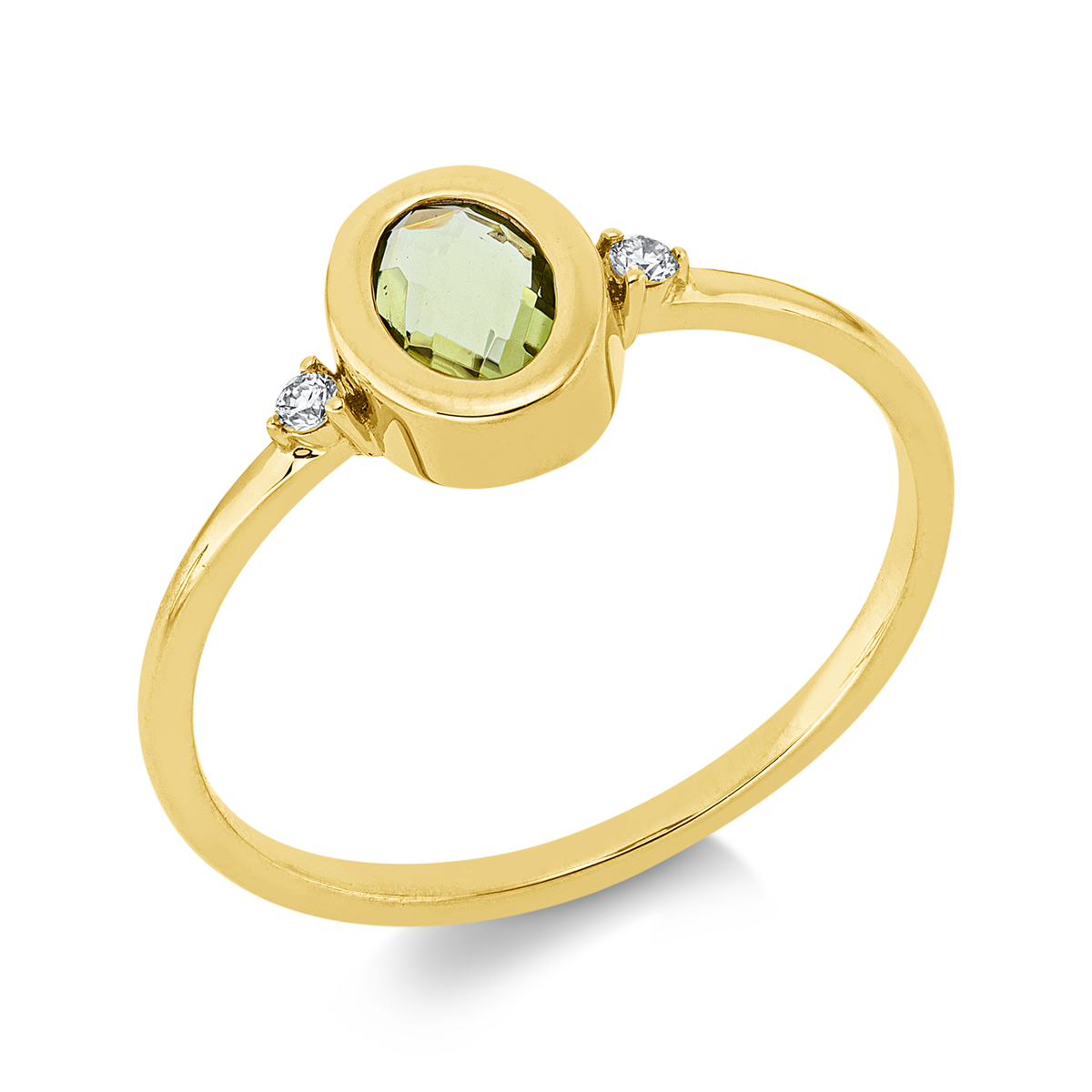 diamond full cut peridot colored stone fashion ring in yellow gold