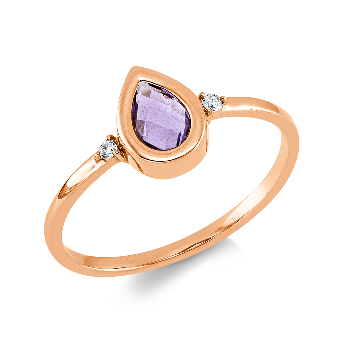 diamond full cut amethyst colored stone fashion ring in red gold