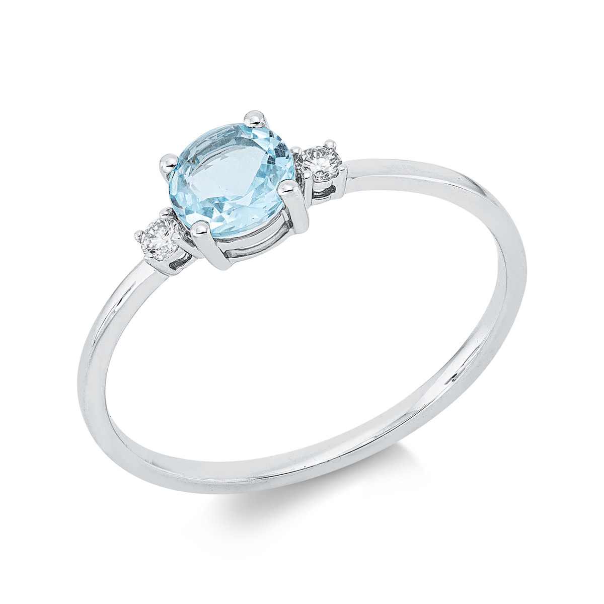 diamond full cut aquamarine colored stone classic ring in white gold