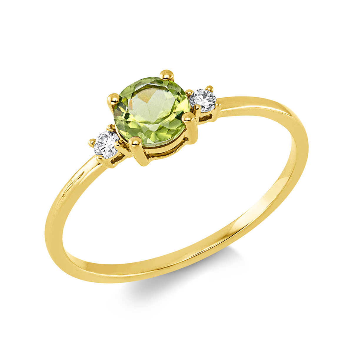 diamond full cut peridot colored stone fashion ring in yellow gold