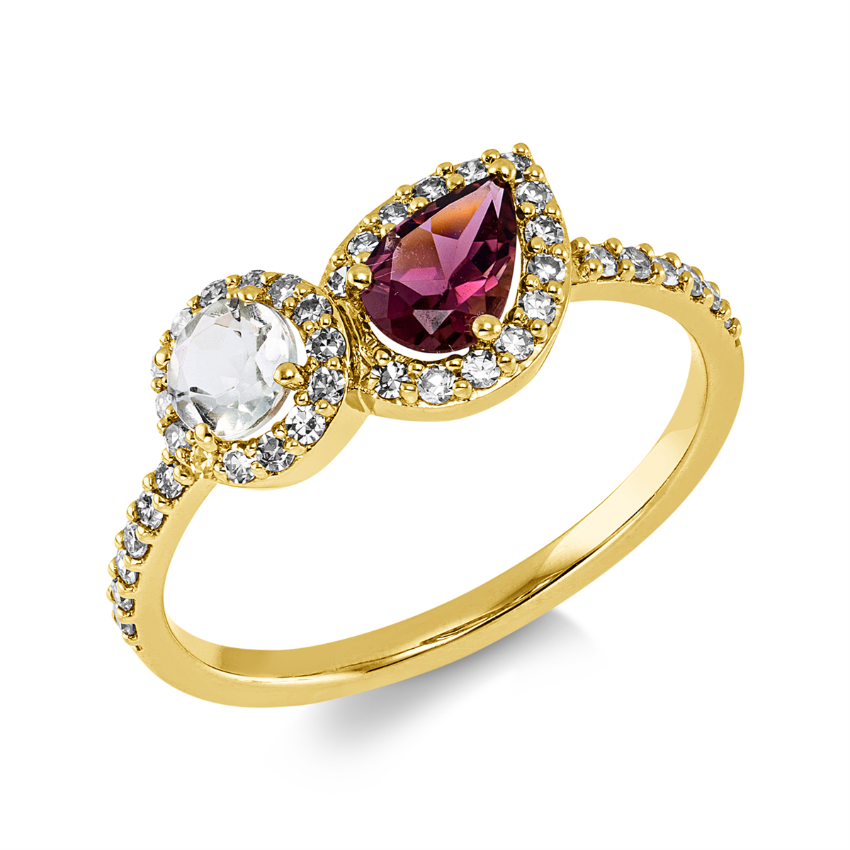 diamond single cut amethyst colored stone classic ring in yellow gold