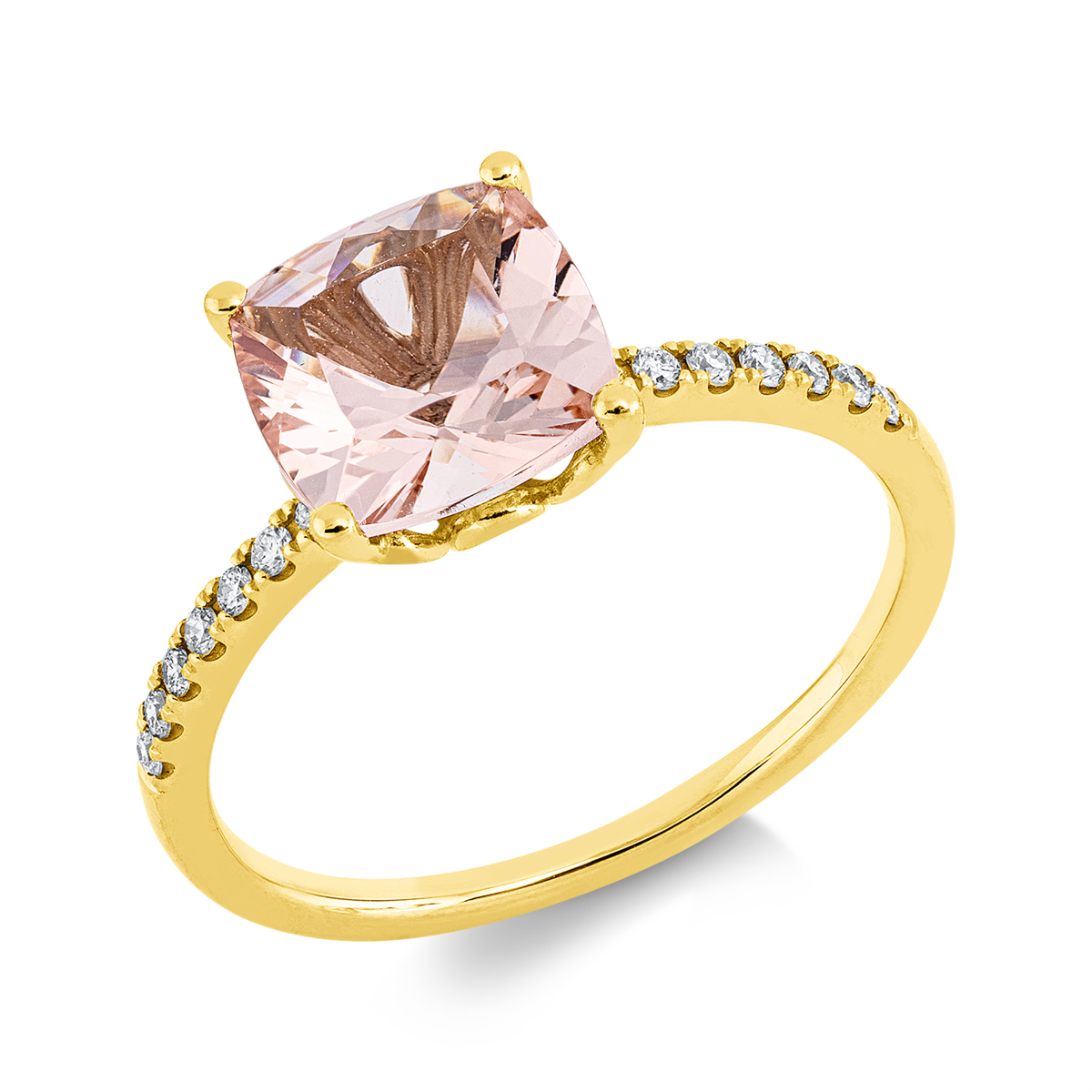 diamond full cut morganite colored stone fashion ring in yellow gold