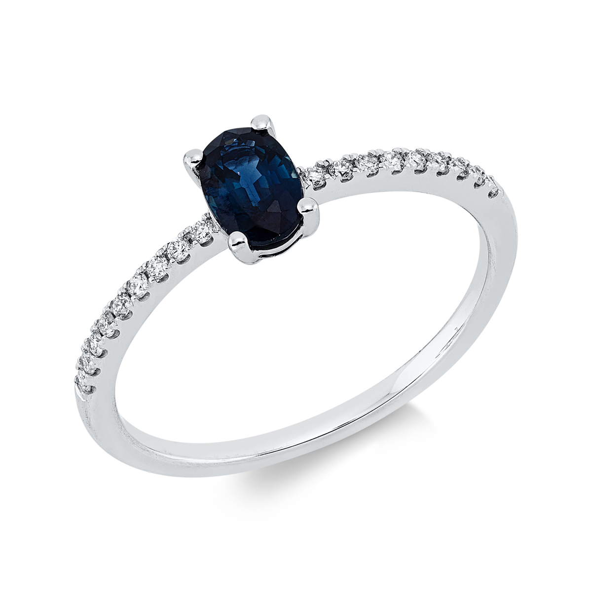 diamond full cut sapphire colored stone classic ring in white gold