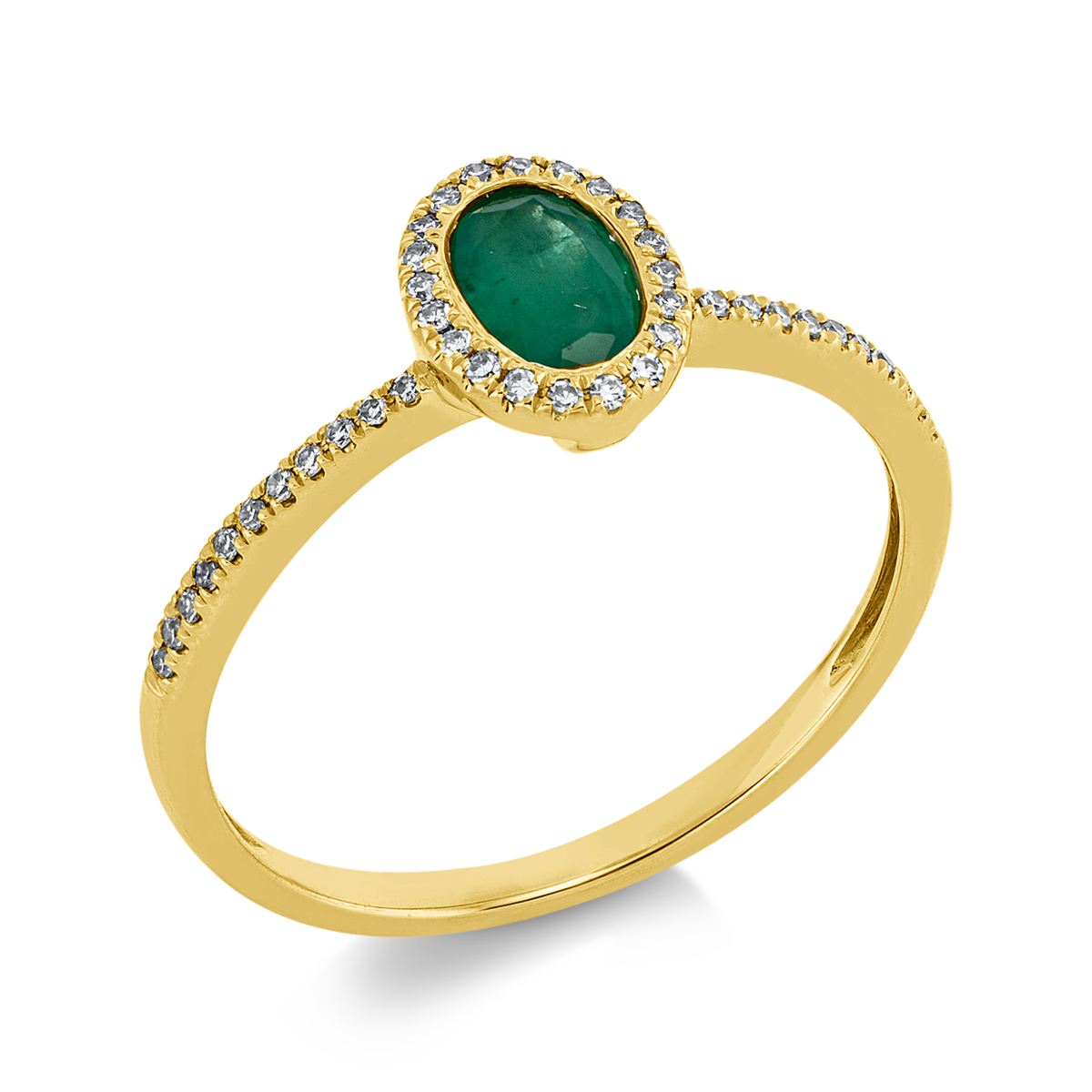 diamond single cut emerald colored stone classic ring in yellow gold