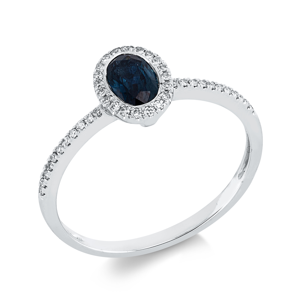 diamond single cut sapphire colored stone classic ring in white gold