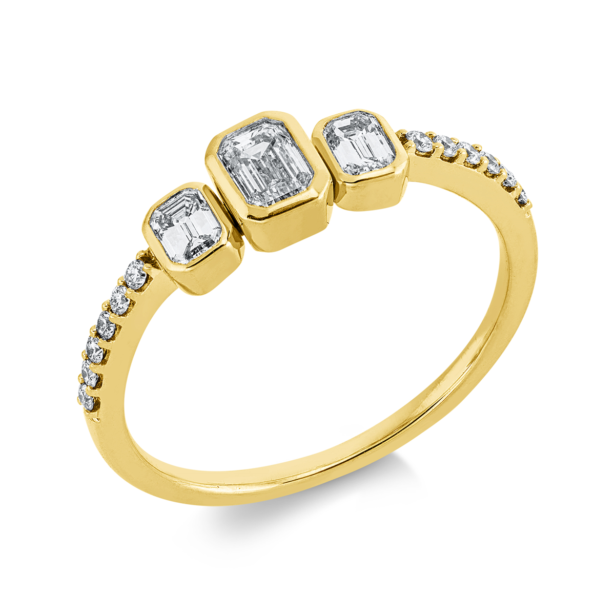 diamond full cut  baguette ring in yellow gold
