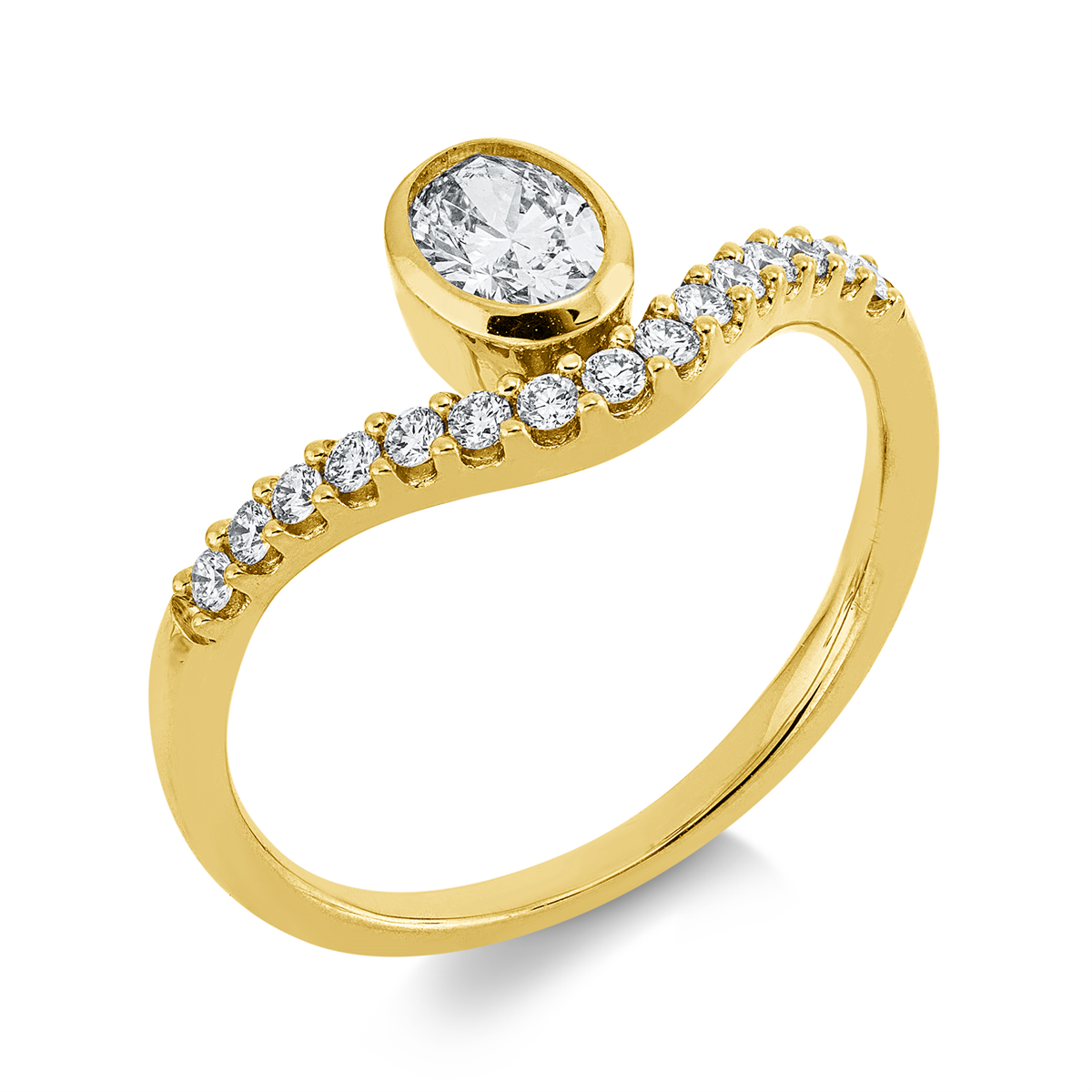 diamond full cut  solitaire with accent stones ring in yellow gold