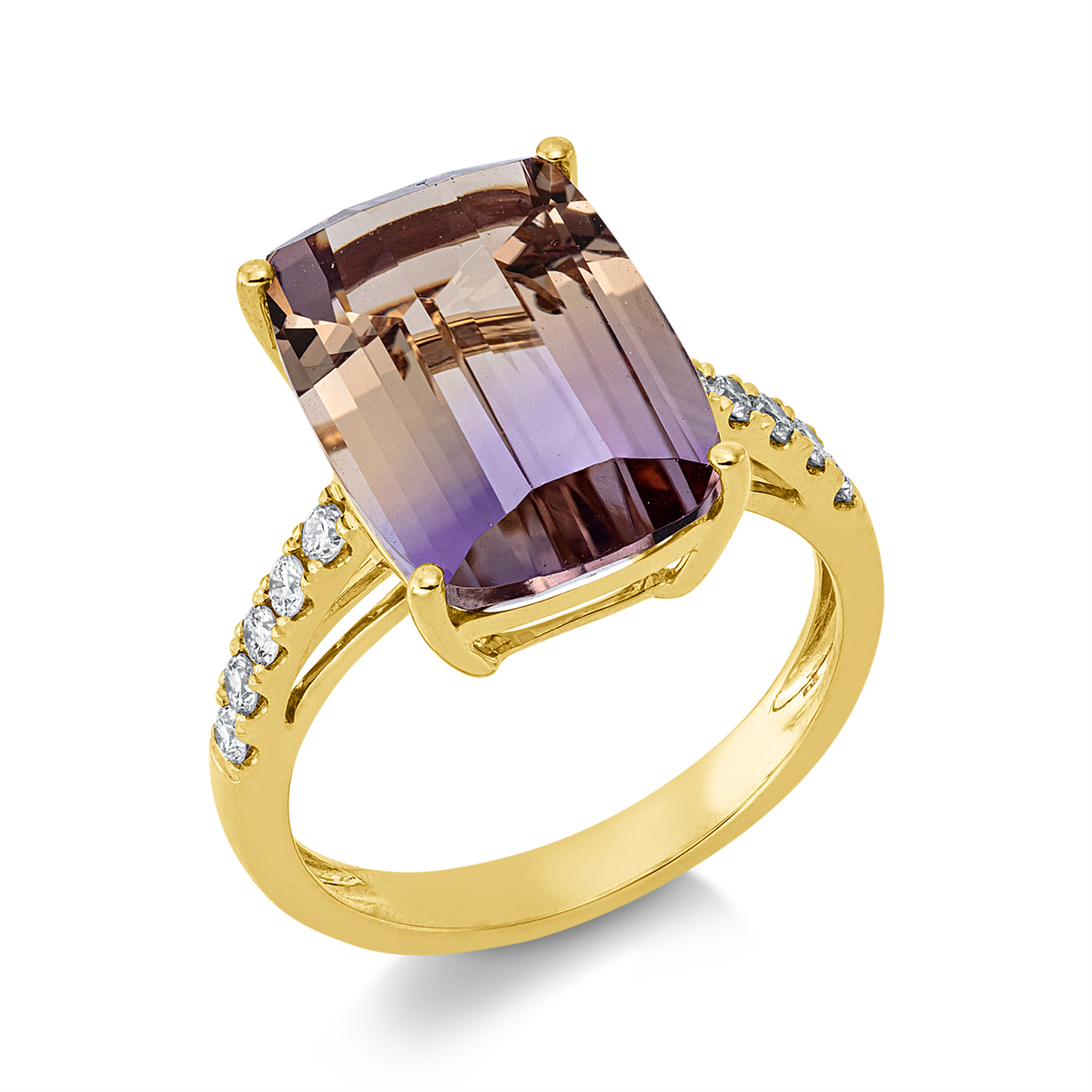 diamond full cut ametrine colored stone fashion ring in yellow gold