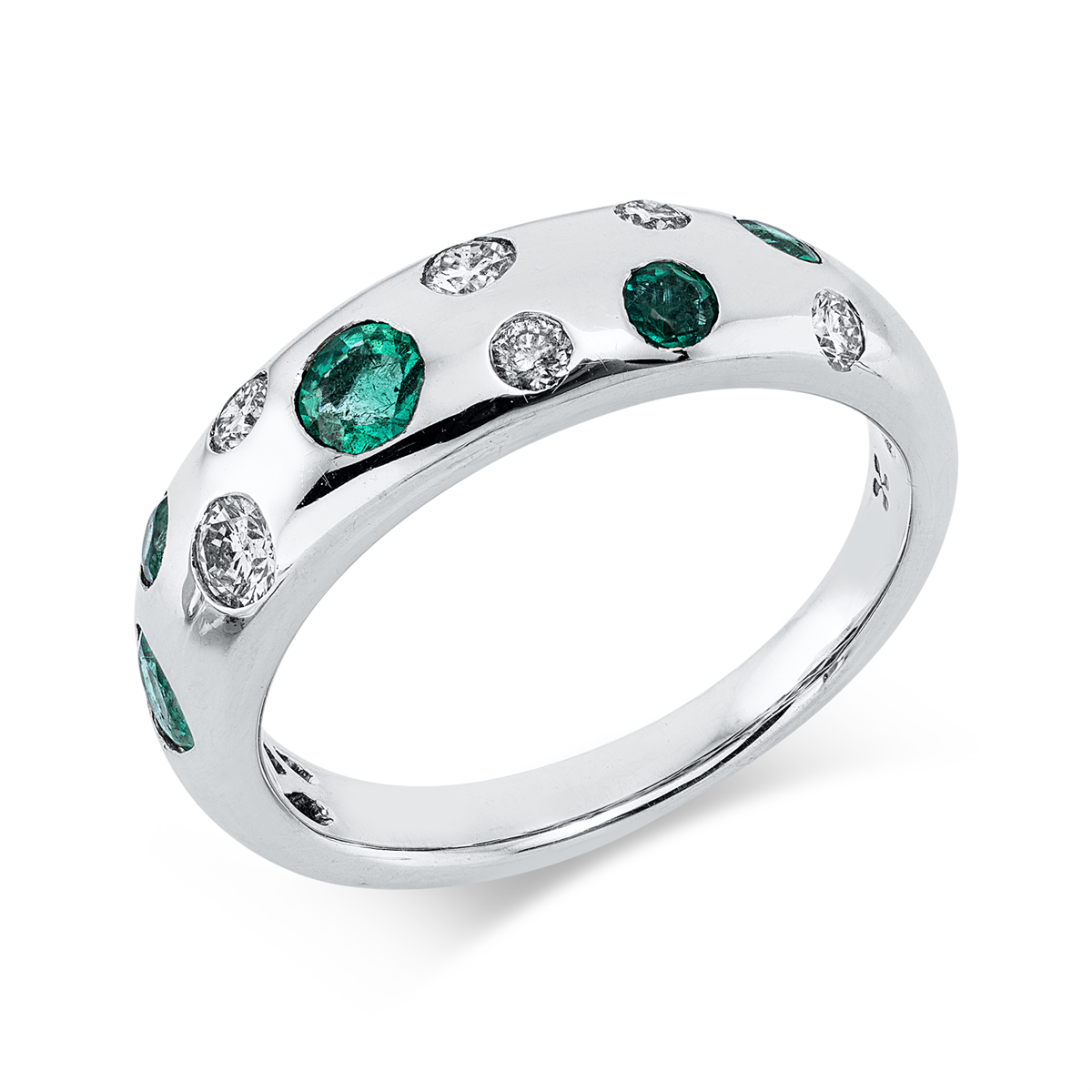 diamond full cut emerald colored stone classic ring in white gold