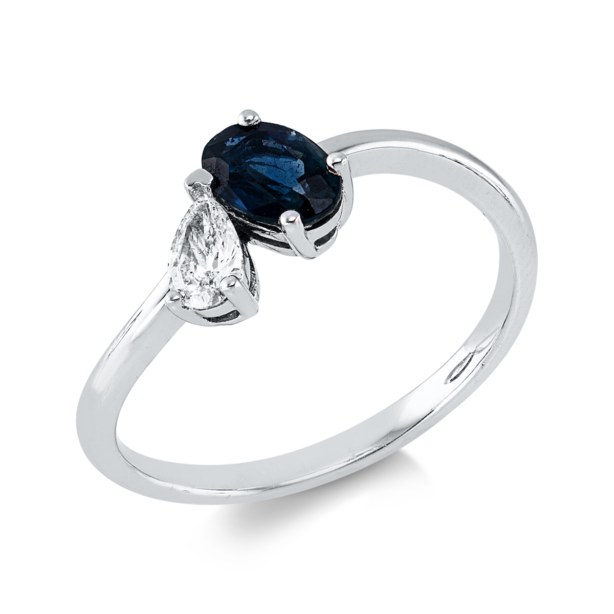 pear shape sapphire colored stone classic ring in white gold