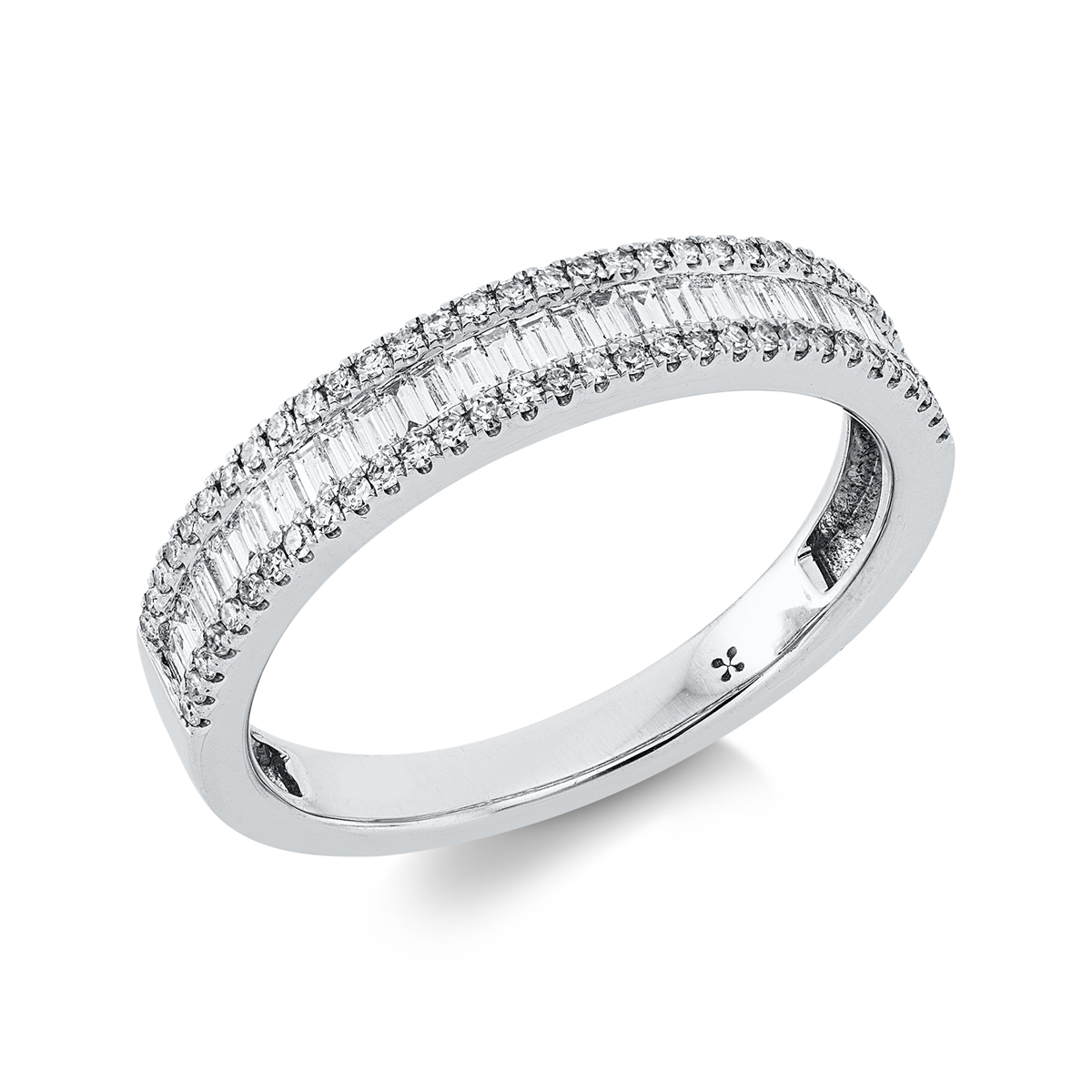 diamond single cut  baguette ring in white gold