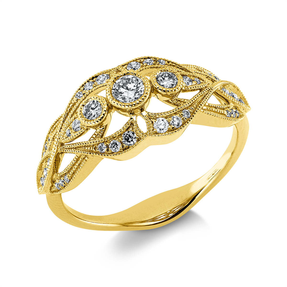 diamond full cut  modern woman ring in yellow gold