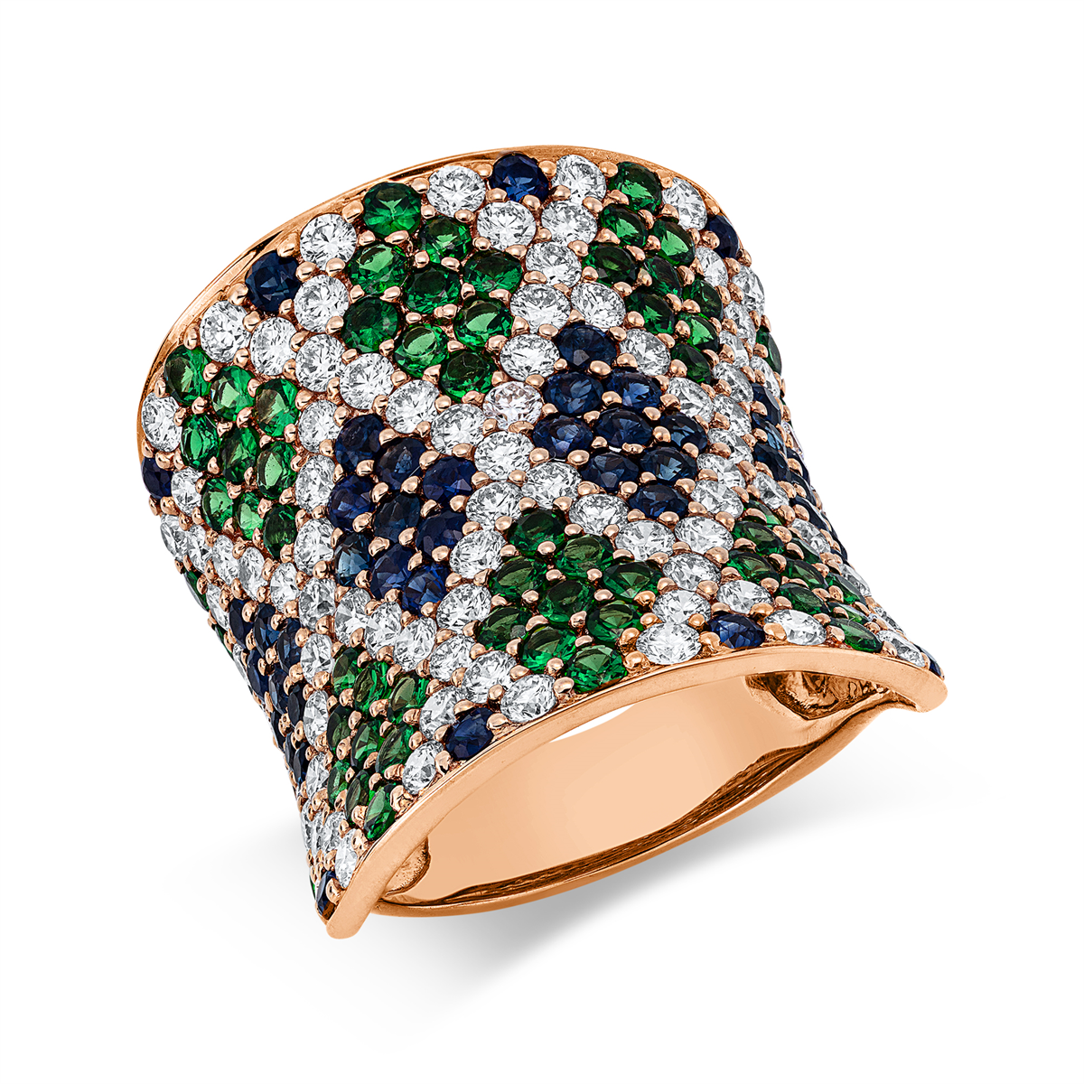 diamond full cut tsavorite colored stone classic ring in red gold