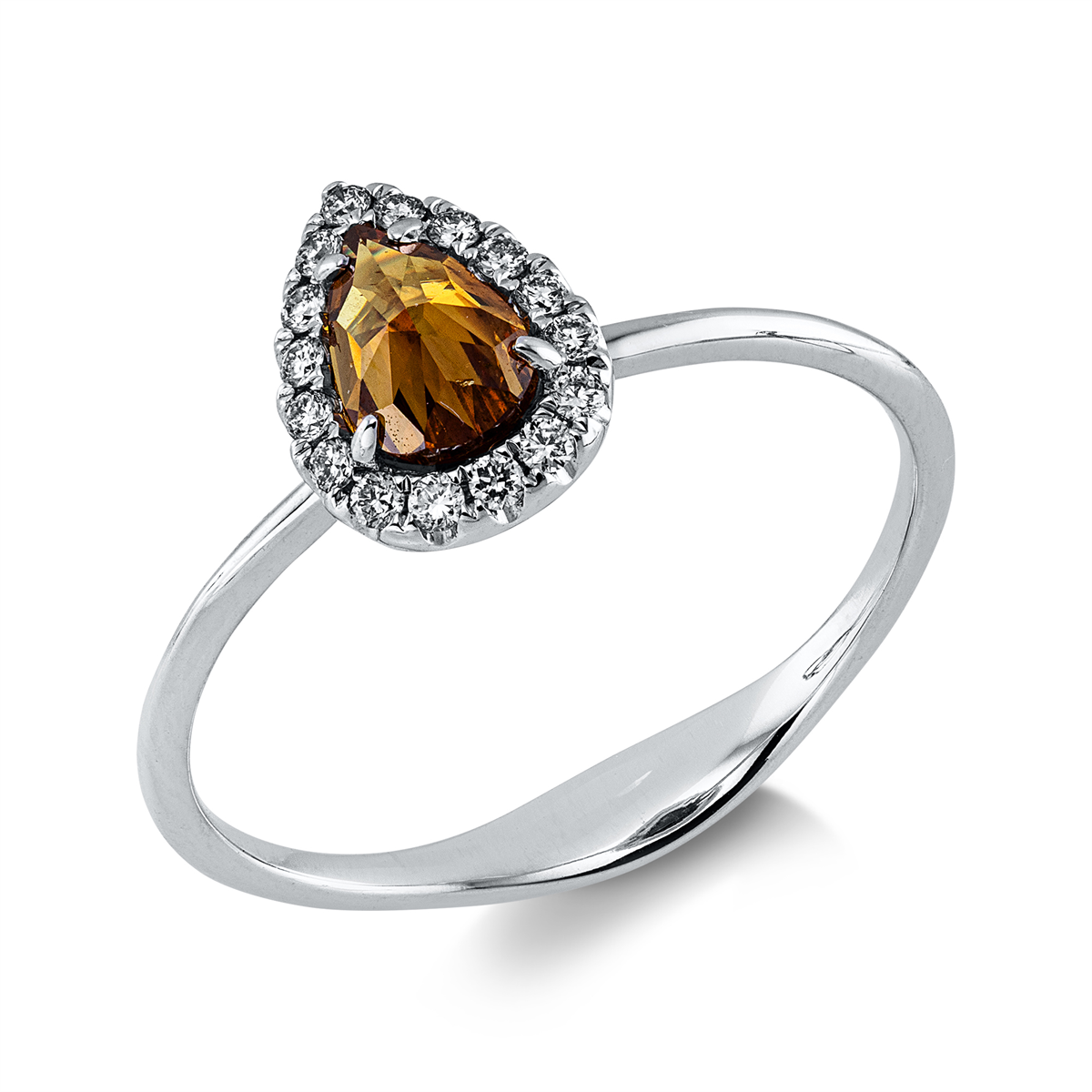 diamond full cut  fancy colored diamond ring in white gold