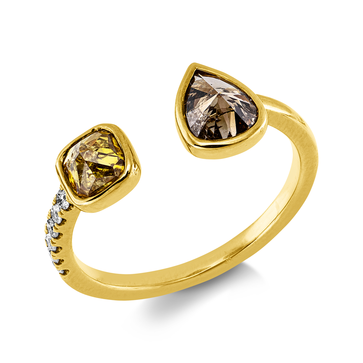 diamond full cut  fancy colored diamond ring in yellow gold