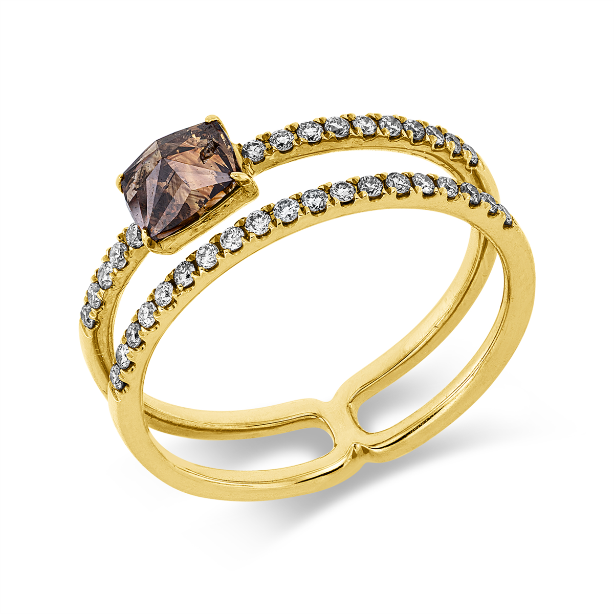 diamond full cut  fancy colored diamond ring in yellow gold