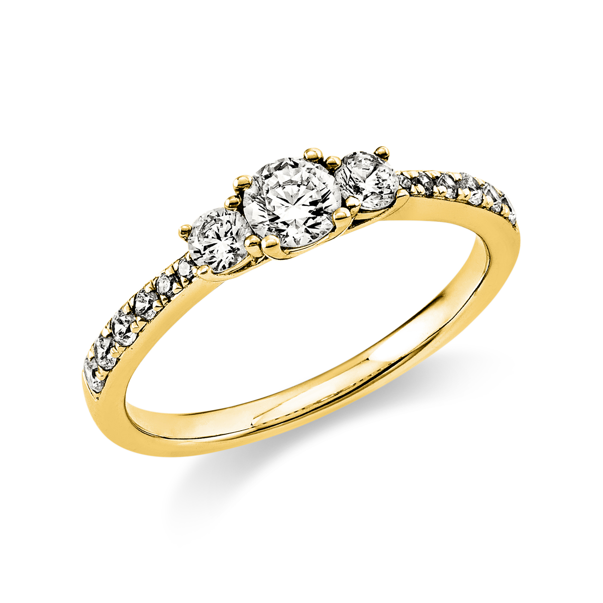 diamond full cut  solitaire with accent stones ring in yellow gold