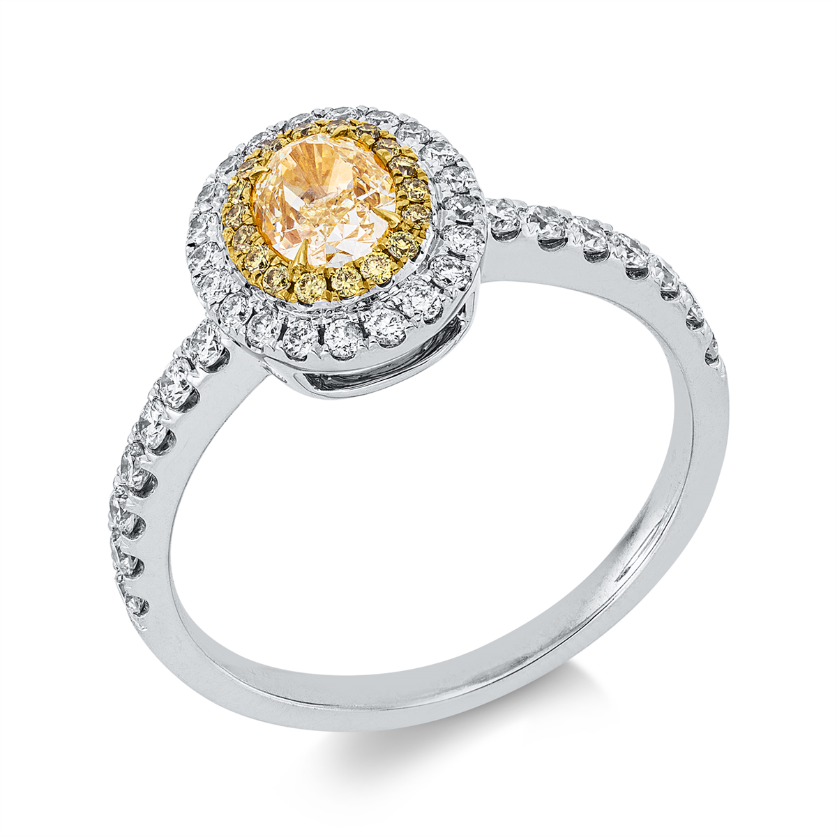 oval  fancy colored diamond ring in white gold / yellow gold
