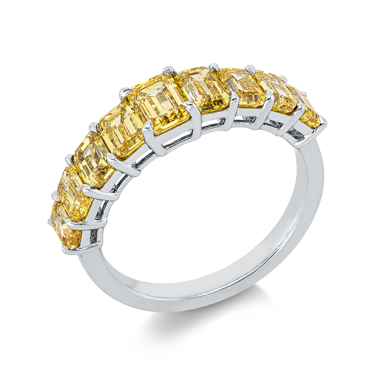 emerald cut  fancy colored diamond ring in white gold / yellow gold