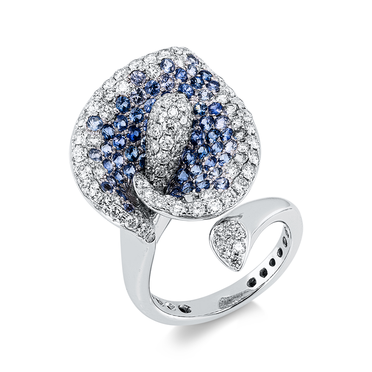 diamond full cut sapphire colored stone classic ring in white gold