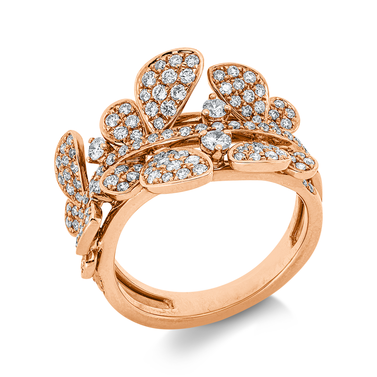 diamond full cut  multi-stone ring in red gold