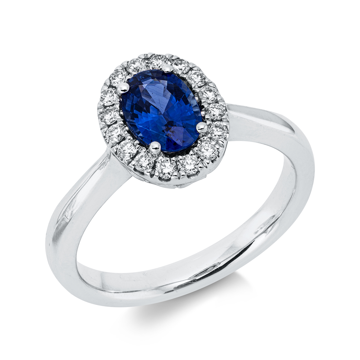diamond full cut sapphire colored stone classic ring in white gold