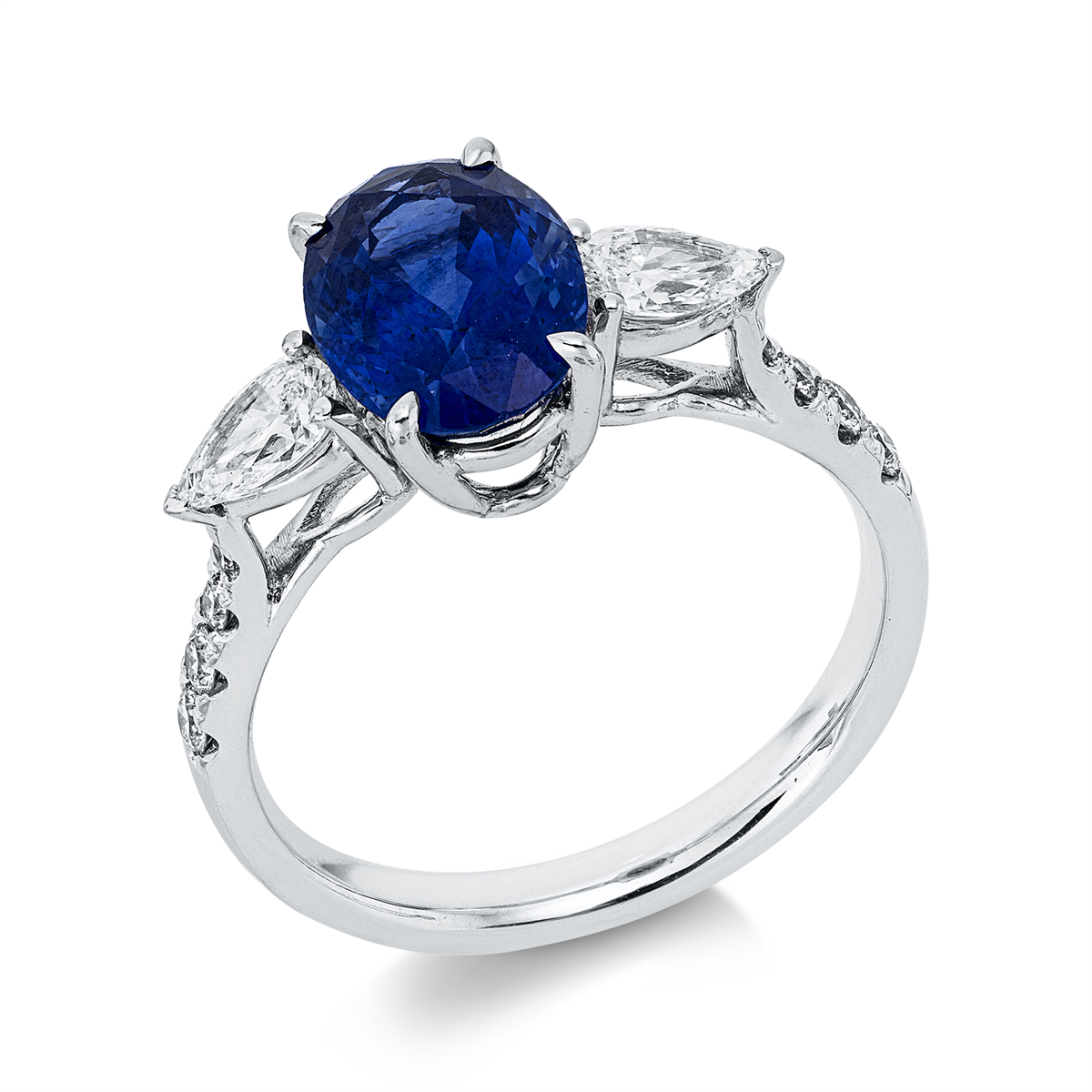 diamond full cut sapphire colored stone classic ring in white gold