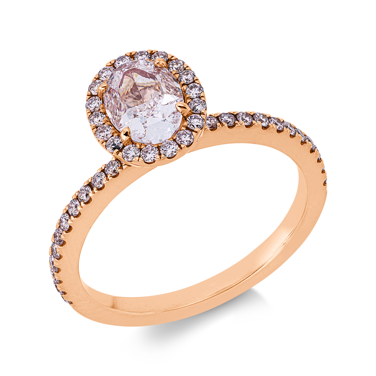 oval  fancy colored diamond ring in red gold
