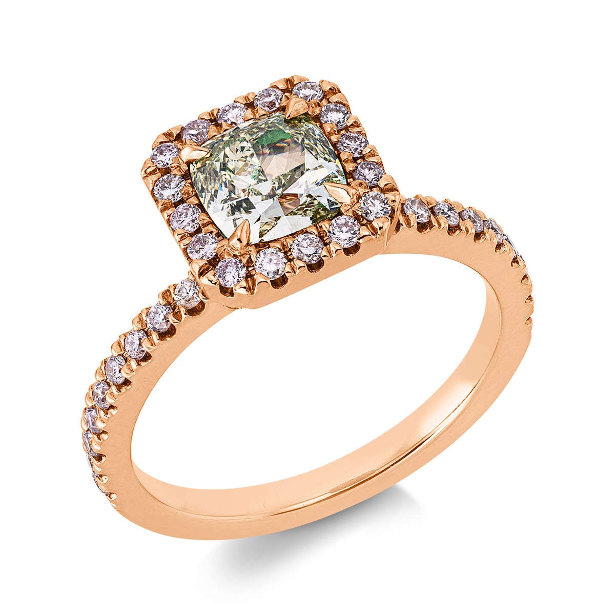 diamond full cut  fancy colored diamond ring in red gold