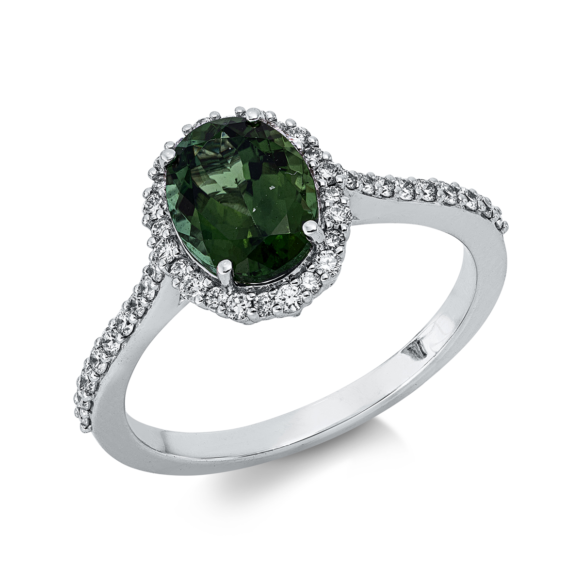 diamond full cut tourmaline colored stone classic ring in white gold