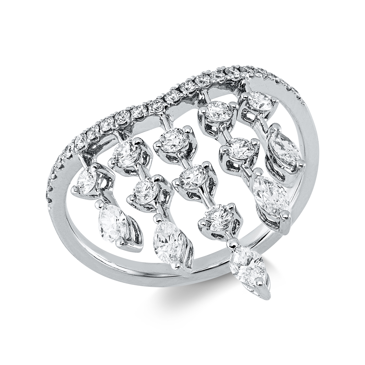 diamond full cut  multi-stone ring in white gold