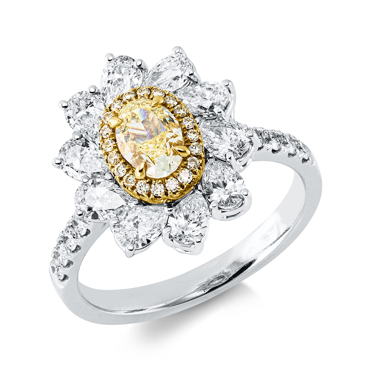 diamond full cut  fancy colored diamond ring in white gold / yellow gold