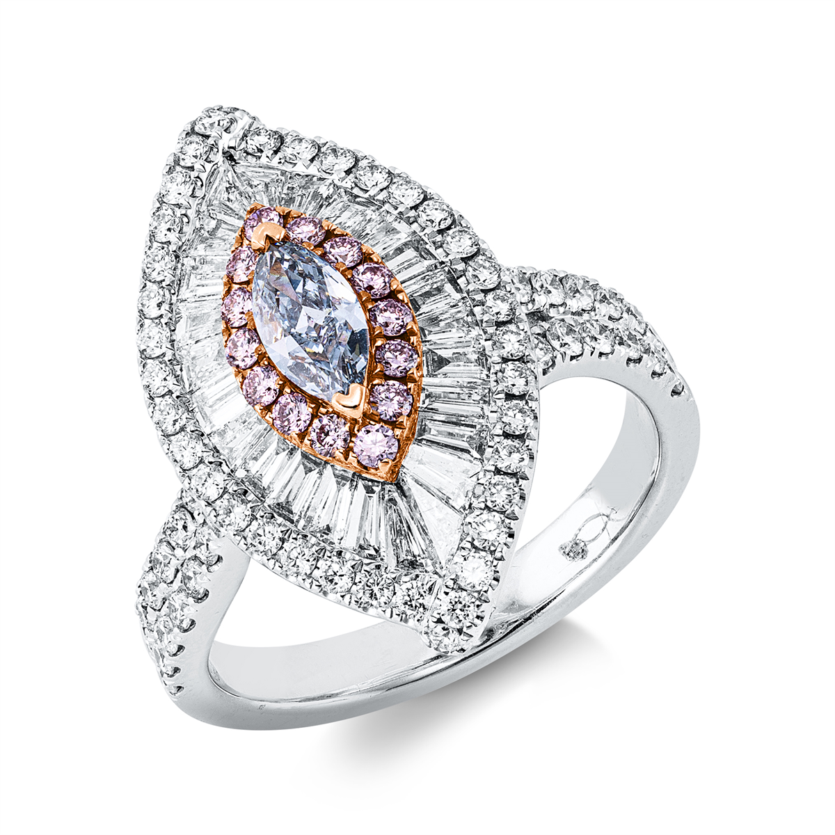 diamond full cut  fancy colored diamond ring in whitegold / rosegold