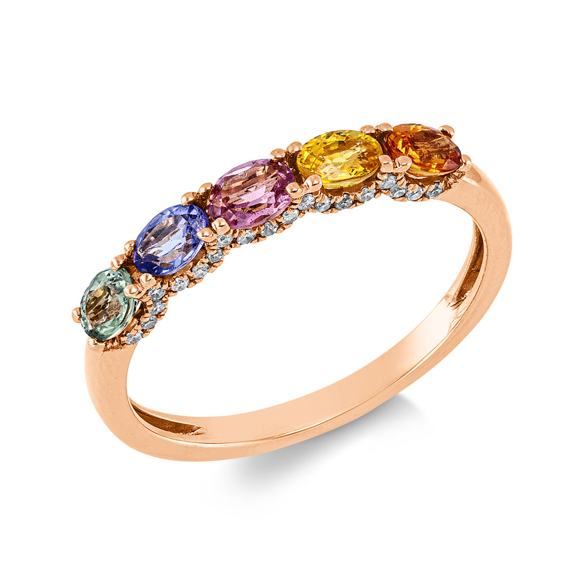 diamond single cut sapphire colored stone classic ring in red gold