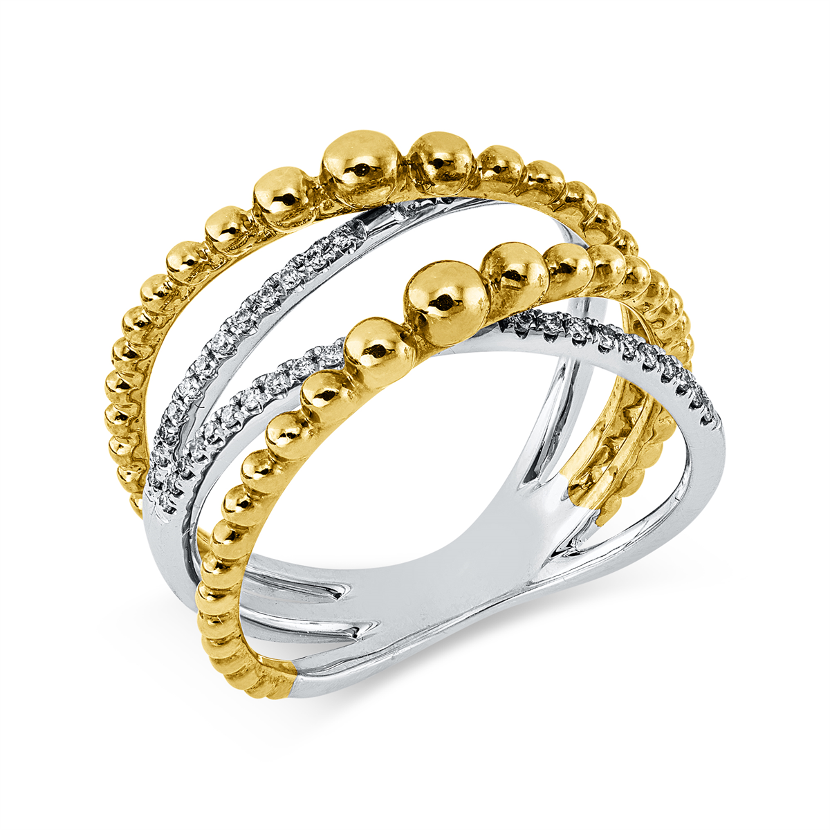 diamond full cut  multi-stone ring in white gold / yellow gold