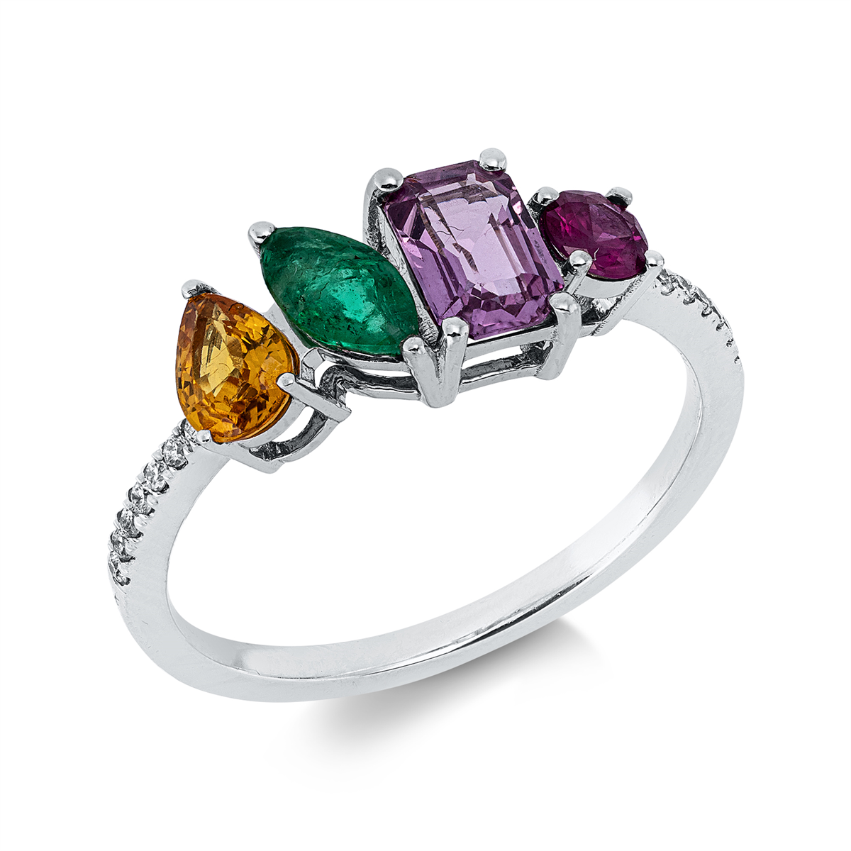 diamond full cut color stones colored stone classic ring in white gold