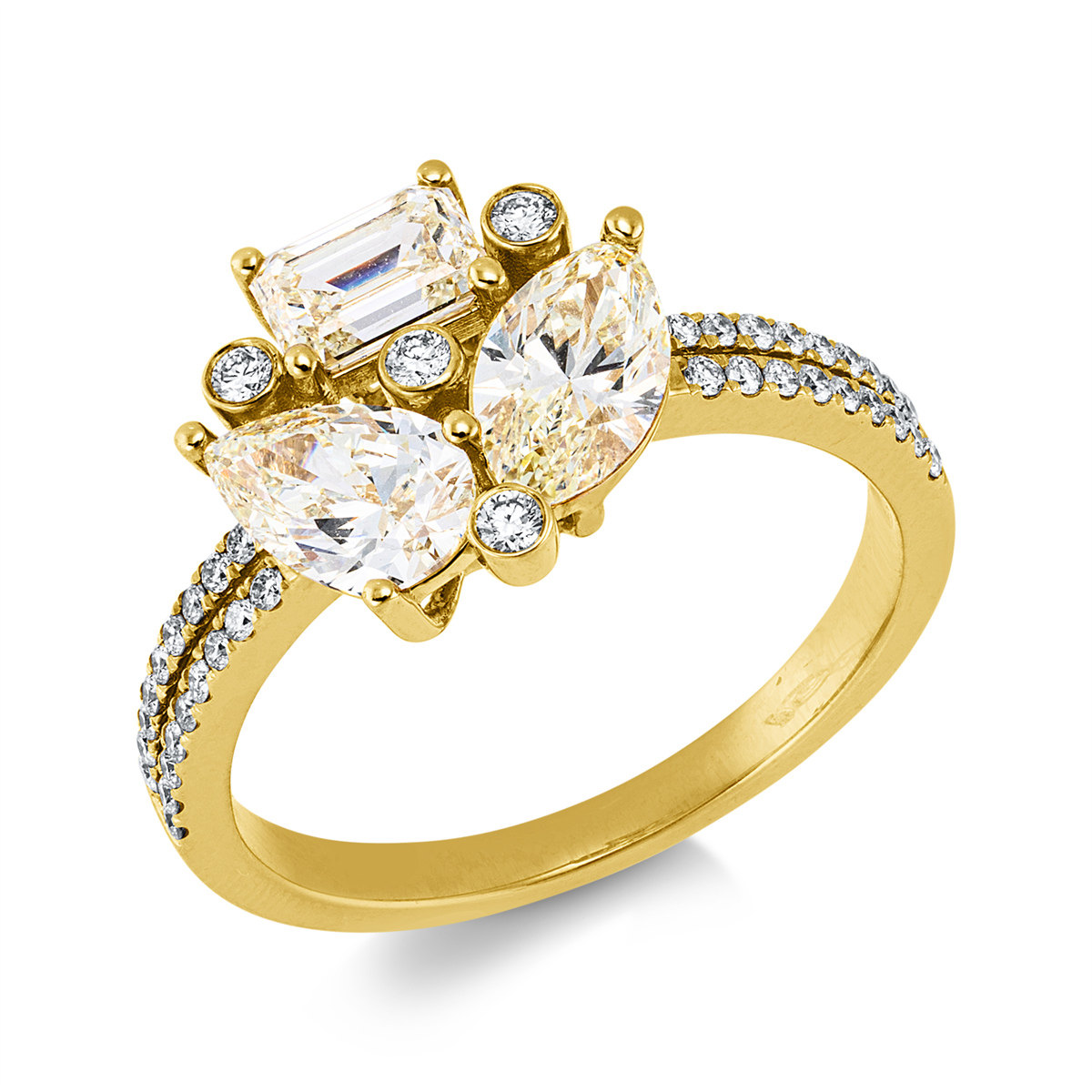 diamond full cut  fancy colored diamond ring in yellow gold