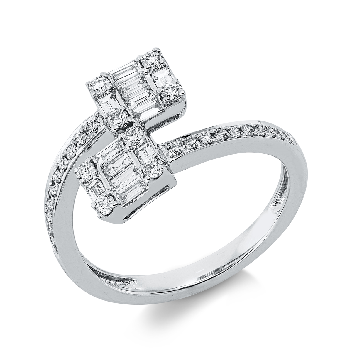diamond full cut  baguette illusion ring in white gold