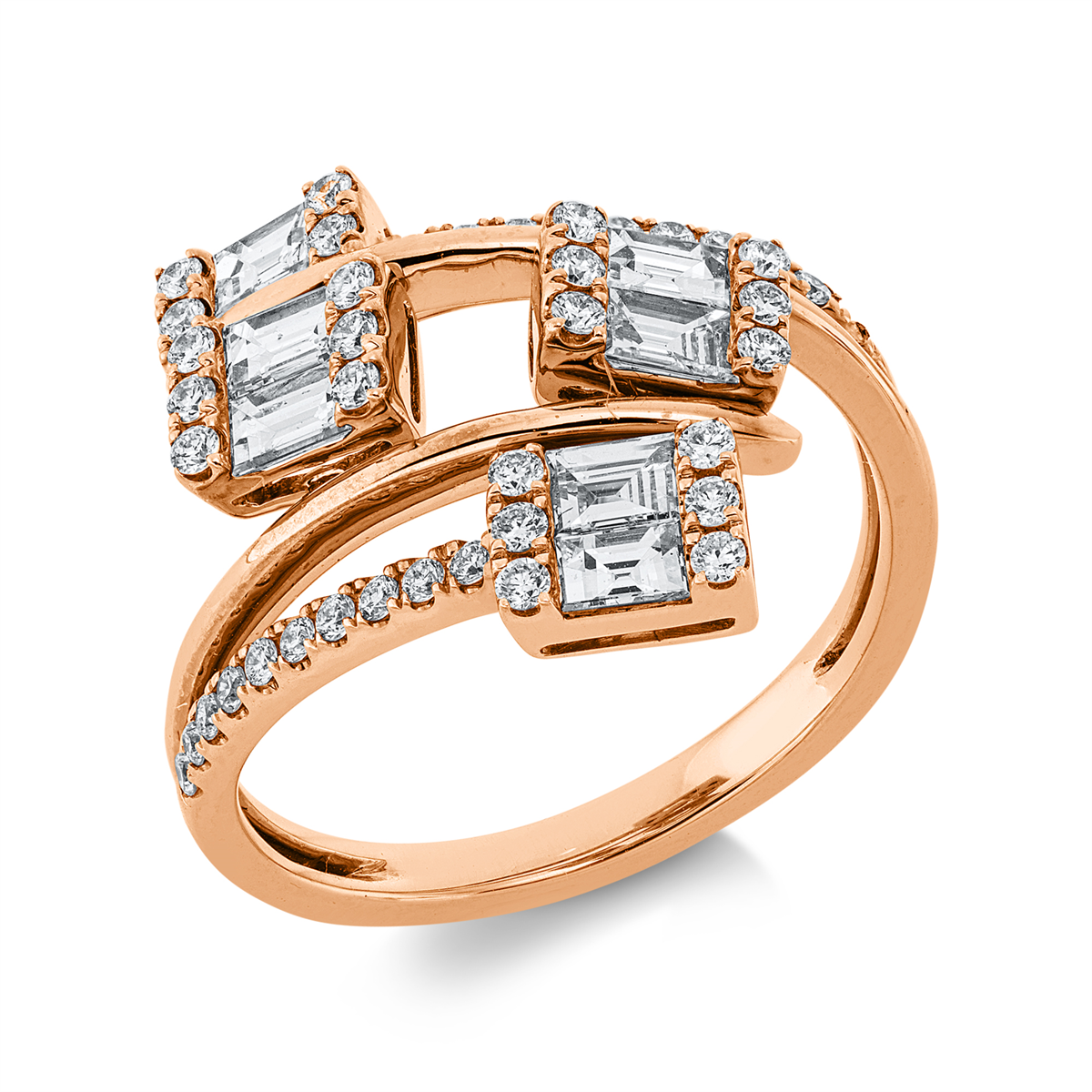 diamond full cut  baguette illusion ring in red gold