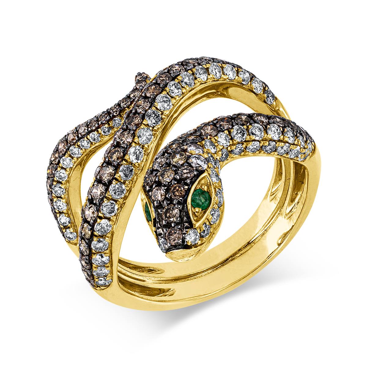 diamond full cut emerald multi-stone ring in yellow gold