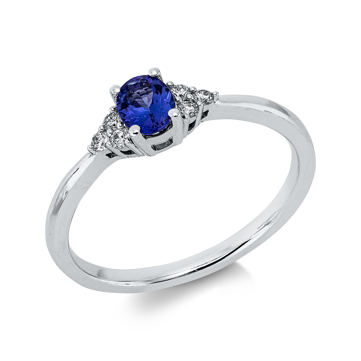 diamond full cut tanzanite colored stone fashion ring in white gold