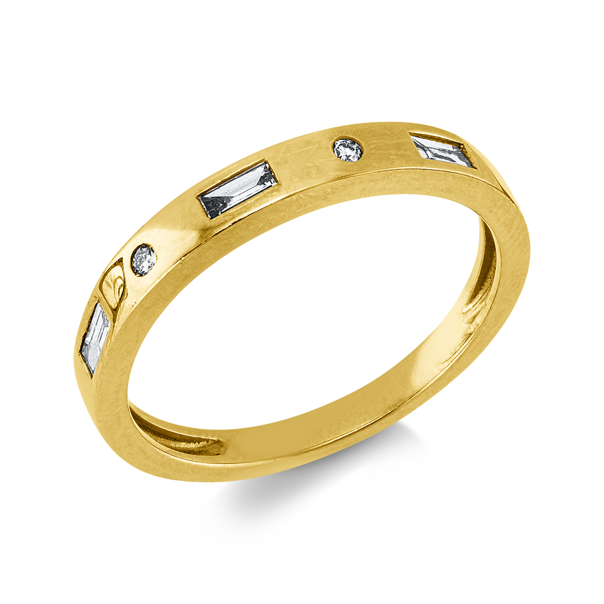 baguette  modern woman ring in yellow gold