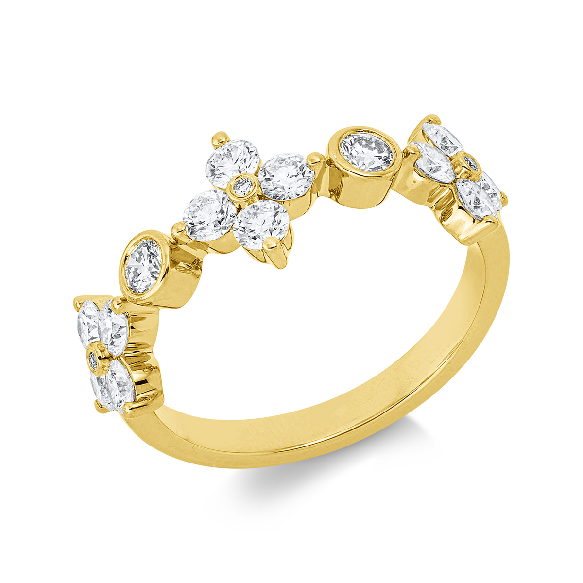 diamond full cut  modern woman ring in yellow gold